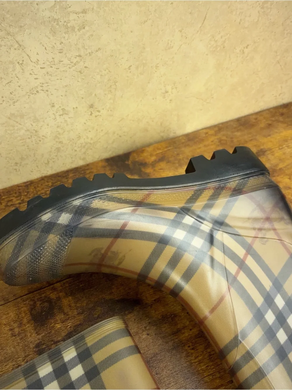 Burberry Rain Boots Tall Classic Check Womens Size 6.5 Made in Italy